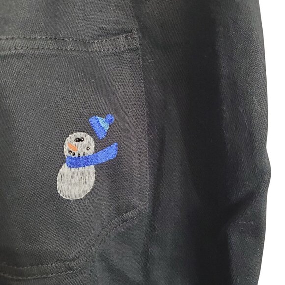 Quacker Factory 2X Jeans Black Denim Pants Holiday Snowman Embroidery Festive - Picture 11 of 12